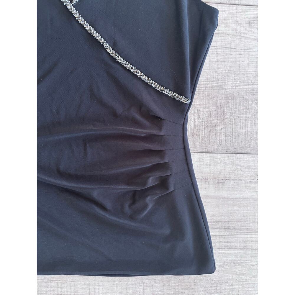White House Black Market Silver Beaded Trim V Neck Black Top Party Chic Size S - Picture 3 of 6